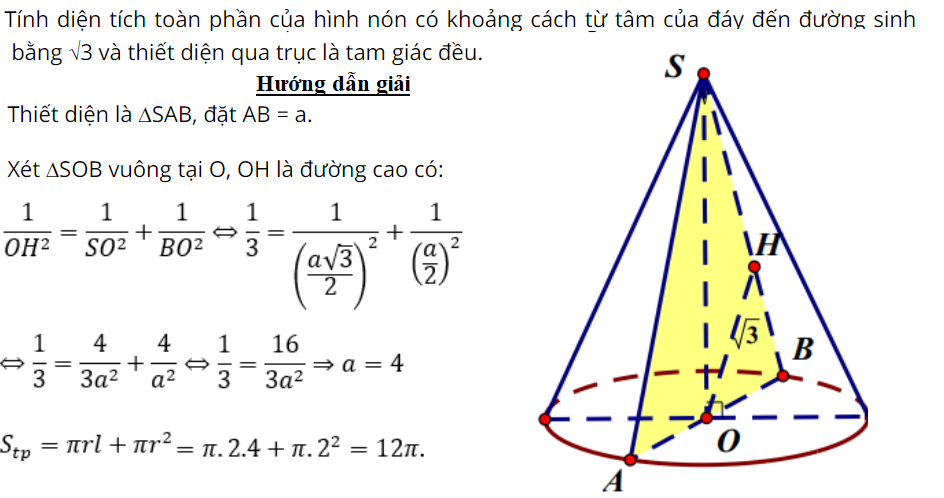 tính diện tích toàn phần hình nón - toanhocorg